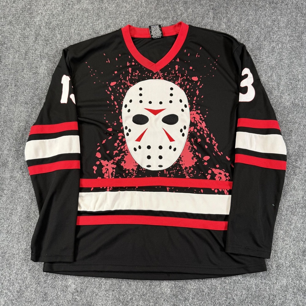 Friday the 13th Hockey Jersey Shirt Mens‎ XL Black Red Voorhees 13 Horror Movie
